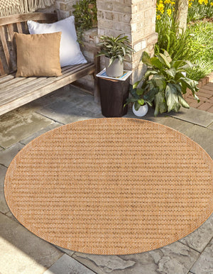 Light Brown 7' 10 x 7' 10 Outdoor Border Round Area Rug Weather Resistant for Patio, Deck, Terrace, Balcony, Porch 100% Polypropylene Classic Bordered Carpet for Sale at Rug Engine