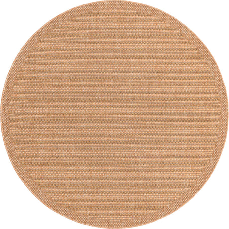 Light Brown 6' 1 x 6' 1 Outdoor Border Round Rug