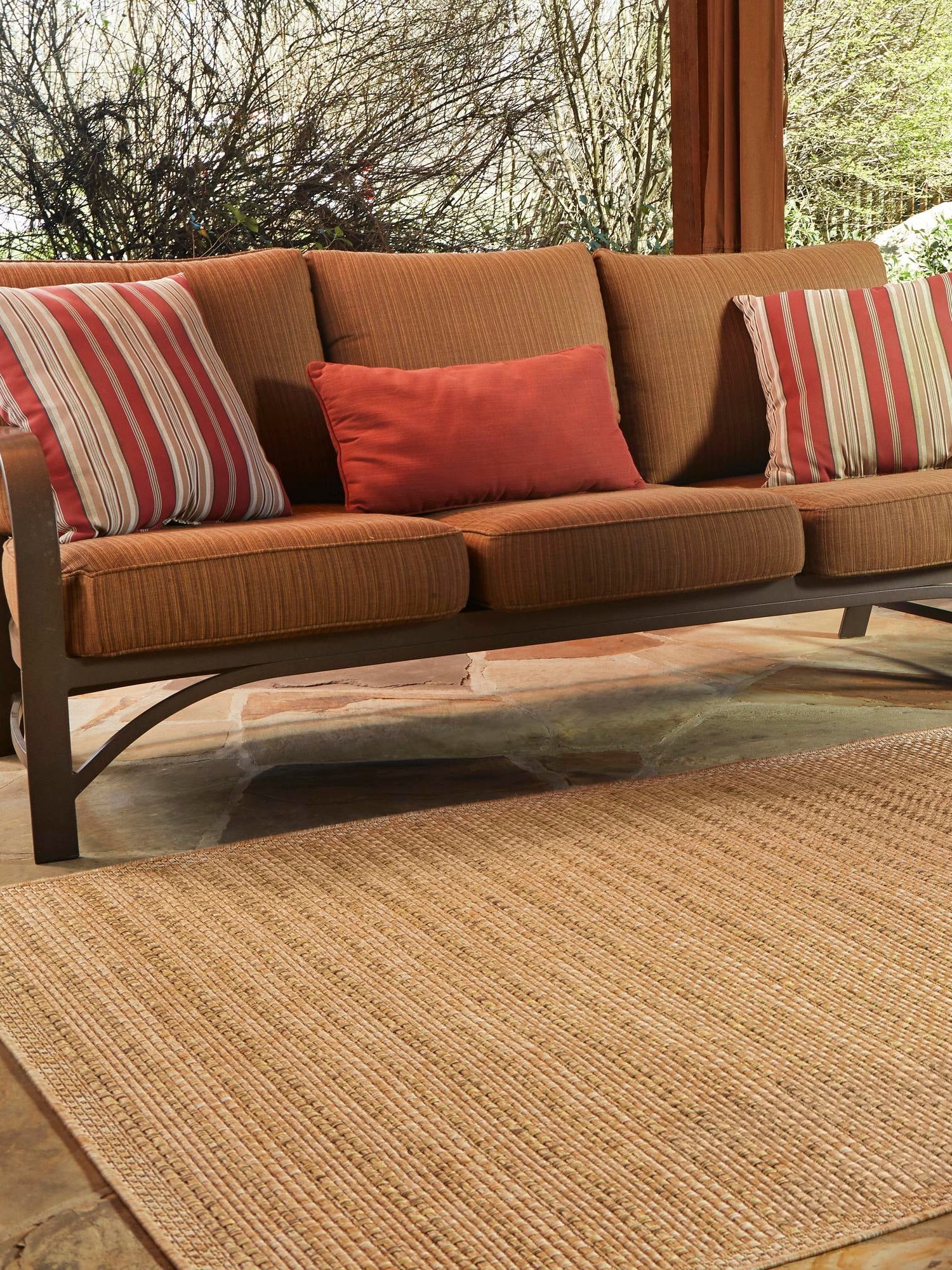 Light Brown 8' x 11' 4 Outdoor Border Rectangle Area Rug Weather Resistant for Patio, Deck, Terrace, Balcony, Porch 100% Polypropylene Classic Bordered Carpet for Sale at Rug Engine