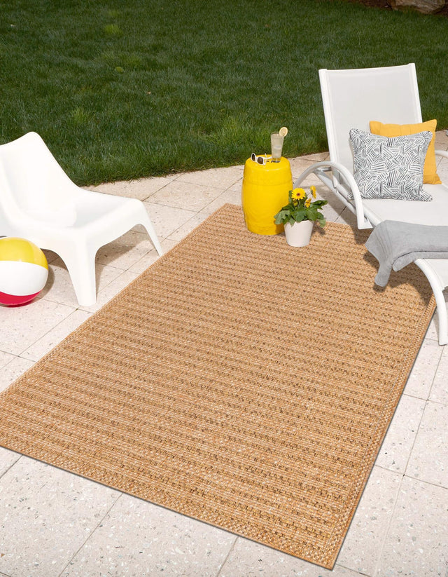 Light Brown 6' x 9' Outdoor Border Rectangle Area Rug Weather Resistant for Patio, Deck, Terrace, Balcony, Porch 100% Polypropylene Classic Bordered Carpet for Sale at Rug Engine