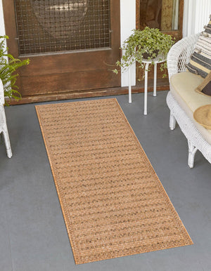 Light Brown 2' x 8' Outdoor Border Runner Area Rug Weather Resistant for Patio, Deck, Terrace, Balcony, Porch 100% Polypropylene Classic Bordered Carpet for Sale at Rug Engine