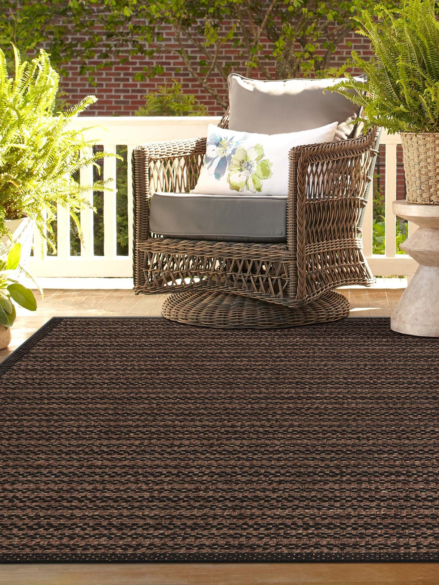 Brown 4' 1 x 6' 1 Outdoor Border Rectangle Area Rug Weather Resistant for Patio, Deck, Terrace, Balcony, Porch 100% Polypropylene Classic Bordered Carpet for Sale at Rug Engine