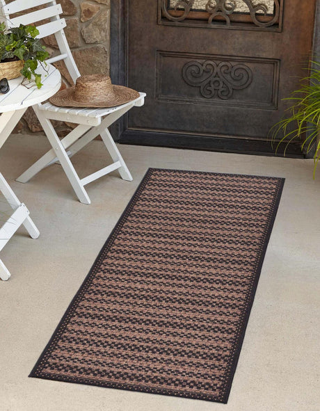 Brown 2' 2 x 6' Outdoor Border Runner Area Rug Weather Resistant for Patio, Deck, Terrace, Balcony, Porch