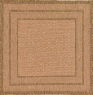 Tan 6' 1 x 6' 1 Outdoor Border Square Rug