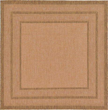 Tan 6' 1 x 6' 1 Outdoor Border Square Rug
