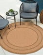 Tan 6' 1 x 6' 1 Outdoor Border Round Area Rug Weather Resistant for Patio, Deck, Terrace, Balcony, Porch 100% Polypropylene Classic Bordered Carpet for Sale at Rug Engine