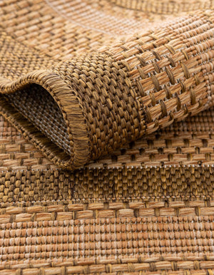 Tan 6' 1 x 6' 1 Outdoor Border Round Area Rug Weather Resistant for Patio, Deck, Terrace, Balcony, Porch 100% Polypropylene Classic Bordered Carpet for Sale at Rug Engine