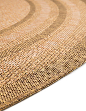 Tan 6' 1 x 6' 1 Outdoor Border Round Area Rug Weather Resistant for Patio, Deck, Terrace, Balcony, Porch 100% Polypropylene Classic Bordered Carpet for Sale at Rug Engine