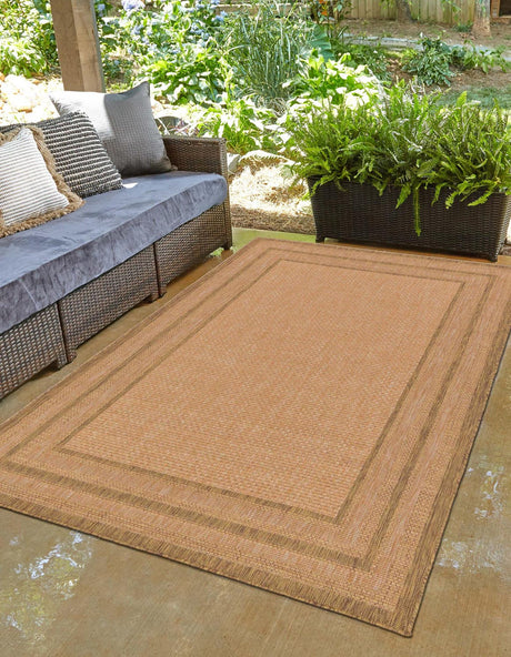 Tan 3' 3 x 5' Outdoor Border Rectangle Rug