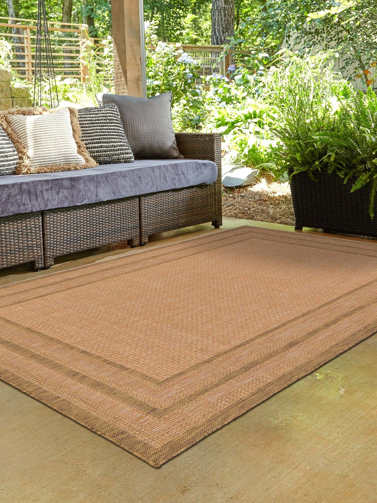 Tan 2' 2 x 3' Outdoor Border Rectangle Area Rug Weather Resistant for Patio, Deck, Terrace, Balcony, Porch 100% Polypropylene Classic Bordered Carpet for Sale at Rug Engine