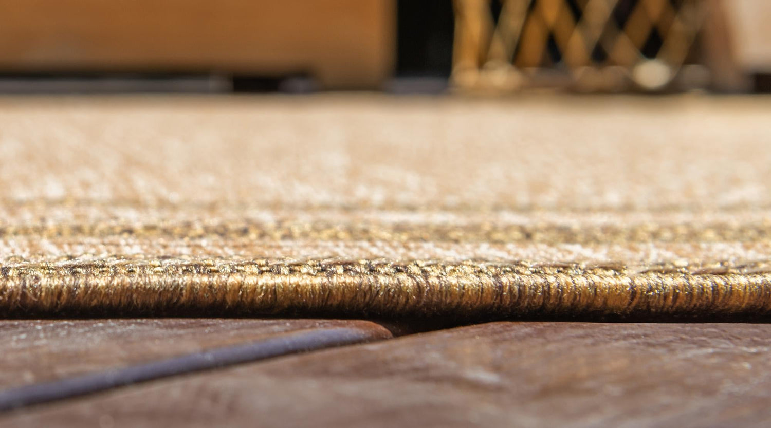 Tan 4' 1 x 6' 1 Outdoor Border Rectangle Area Rug Weather Resistant for Patio, Deck, Terrace, Balcony, Porch