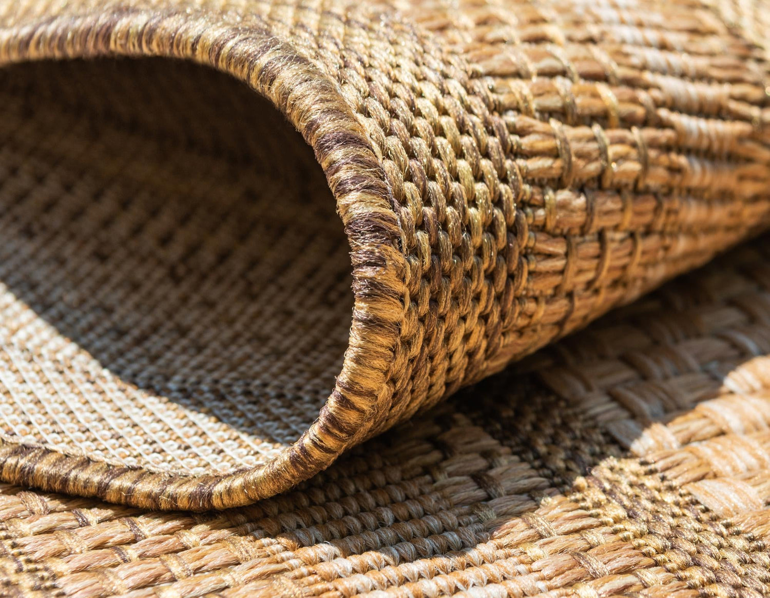 Tan 4' 1 x 6' 1 Outdoor Border Rectangle Area Rug Weather Resistant for Patio, Deck, Terrace, Balcony, Porch