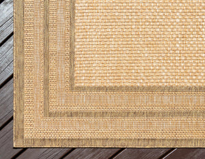 Tan 5' 3 x 8' Outdoor Border Rectangle Rug