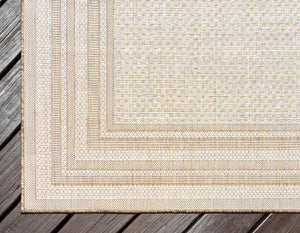 Tan 5' 3 x 8' Outdoor Border Rectangle Rug