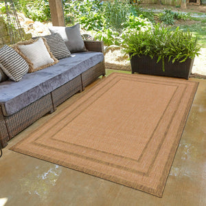 Tan 5' 3 x 8' Outdoor Border Rectangle Rug