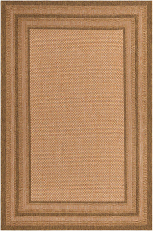 Tan 5' 3 x 8' Outdoor Border Rectangle Rug