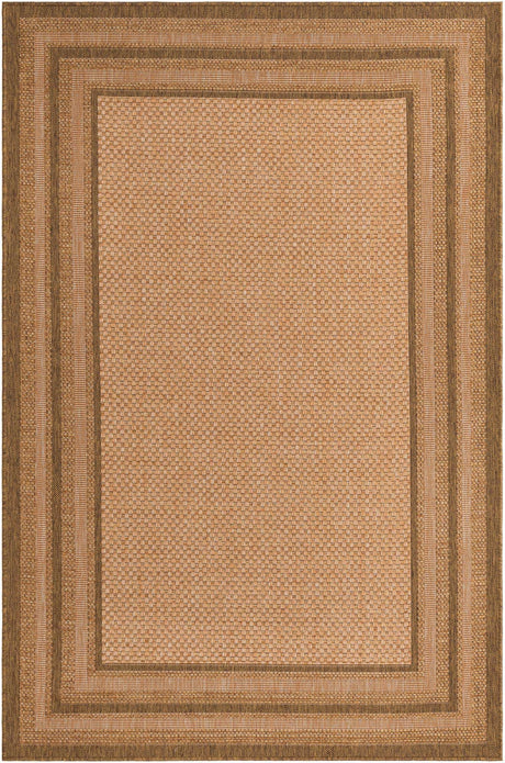 Tan 5' 3 x 8' Outdoor Border Rectangle Rug