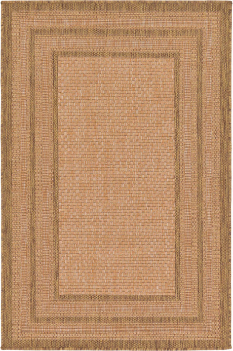 Tan 3' 3 x 5' Outdoor Border Rectangle Rug