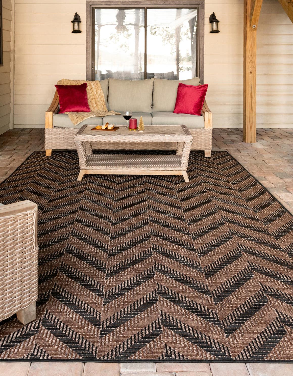 Brown 4' 1 x 6' 1 Outdoor Modern Rectangle Area Rug Weather Resistant for Patio, Deck, Terrace, Balcony, Porch 100% Polypropylene Modern Outside Carpet for Sale at Rug Engine