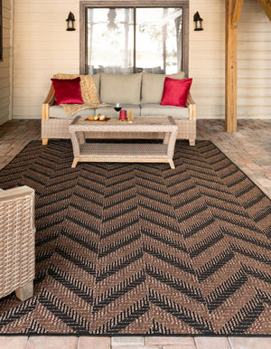 Brown 4' 1 x 6' 1 Outdoor Modern Rectangle Area Rug Weather Resistant for Patio, Deck, Terrace, Balcony, Porch 100% Polypropylene Modern Outside Carpet for Sale at Rug Engine