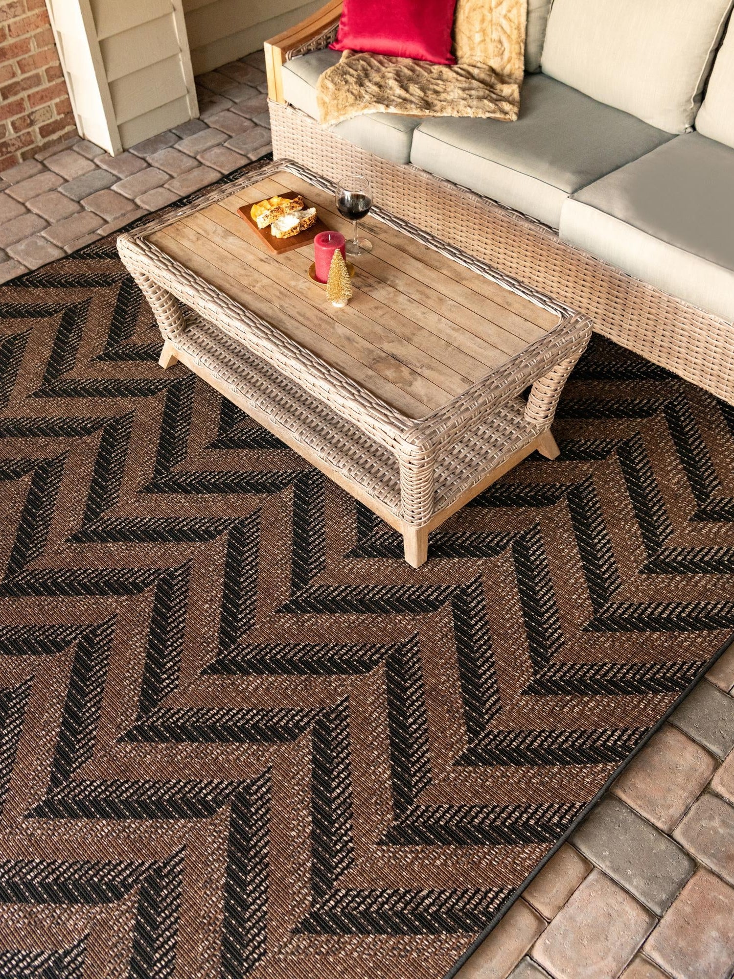Brown 4' 1 x 6' 1 Outdoor Modern Rectangle Area Rug Weather Resistant for Patio, Deck, Terrace, Balcony, Porch 100% Polypropylene Modern Outside Carpet for Sale at Rug Engine