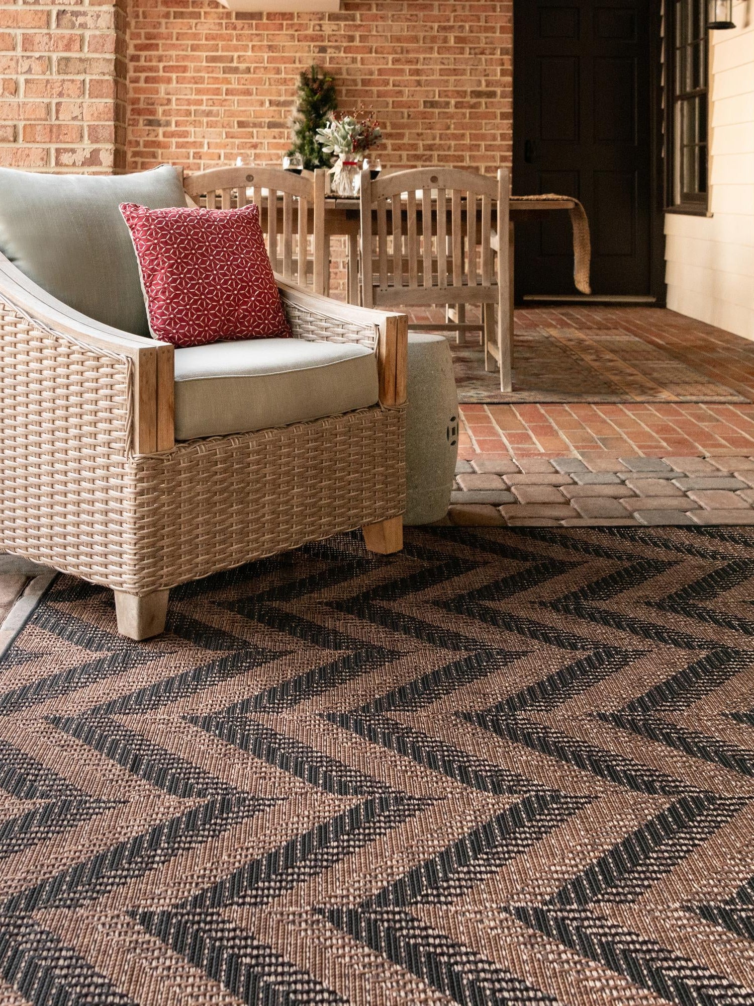 Brown 5' 3 x 8' Outdoor Modern Rectangle Area Rug Weather Resistant for Patio, Deck, Terrace, Balcony, Porch 100% Polypropylene Modern Outside Carpet for Sale at Rug Engine