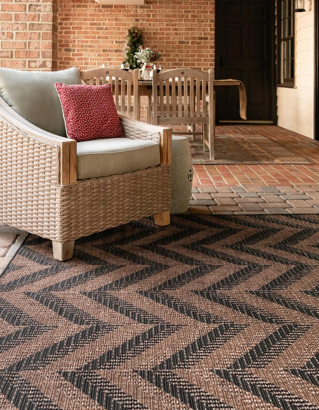 Brown 4' 1 x 6' 1 Outdoor Modern Rectangle Area Rug Weather Resistant for Patio, Deck, Terrace, Balcony, Porch 100% Polypropylene Modern Outside Carpet for Sale at Rug Engine