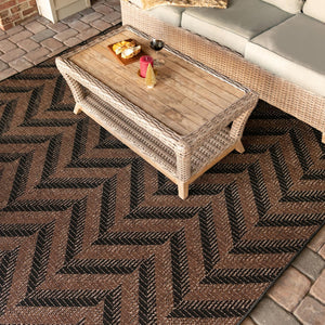 Brown 3' 3 x 5' 1 Outdoor Modern Rectangle Area Rug Weather Resistant for Patio, Deck, Terrace, Balcony, Porch 100% Polypropylene Modern Outside Carpet for Sale at Rug Engine