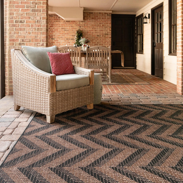 Brown 3' 3 x 5' 1 Outdoor Modern Rectangle Area Rug Weather Resistant for Patio, Deck, Terrace, Balcony, Porch 100% Polypropylene Modern Outside Carpet for Sale at Rug Engine