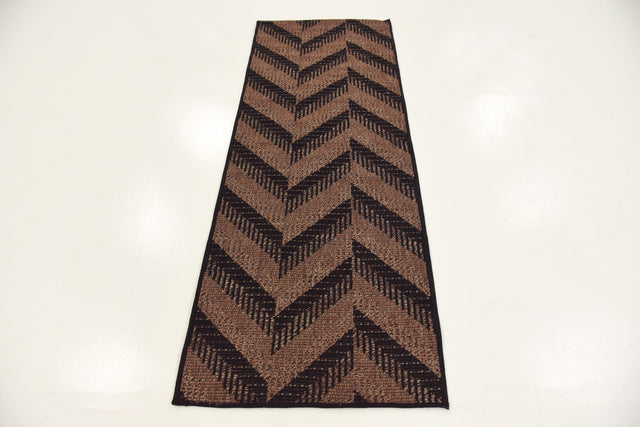 Brown 2' 2 x 6' Outdoor Modern Runner Area Rug Weather Resistant for Patio, Deck, Terrace, Balcony, Porch 100% Polypropylene Modern Outside Carpet for Sale at Rug Engine