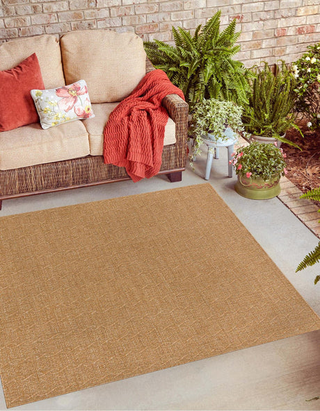 Light Brown 6' 1 x 6' 1 Outdoor Modern Square Area Rug Weather Resistant for Patio, Deck, Terrace, Balcony, Porch