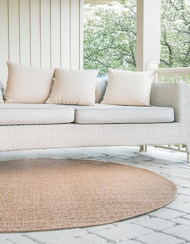 Light Brown 6' x 6' Outdoor Modern Round Area Rug Weather Resistant for Patio, Deck, Terrace, Balcony, Porch 100% Polypropylene Modern Outside Carpet for Sale at Rug Engine