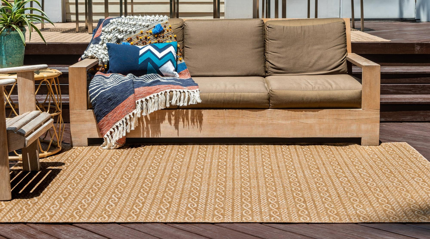 Light Brown 2' 2 x 3' 1 Outdoor Modern Rectangle Area Rug Weather Resistant for Patio, Deck, Terrace, Balcony, Porch 100% Polypropylene Modern Outside Carpet for Sale at Rug Engine