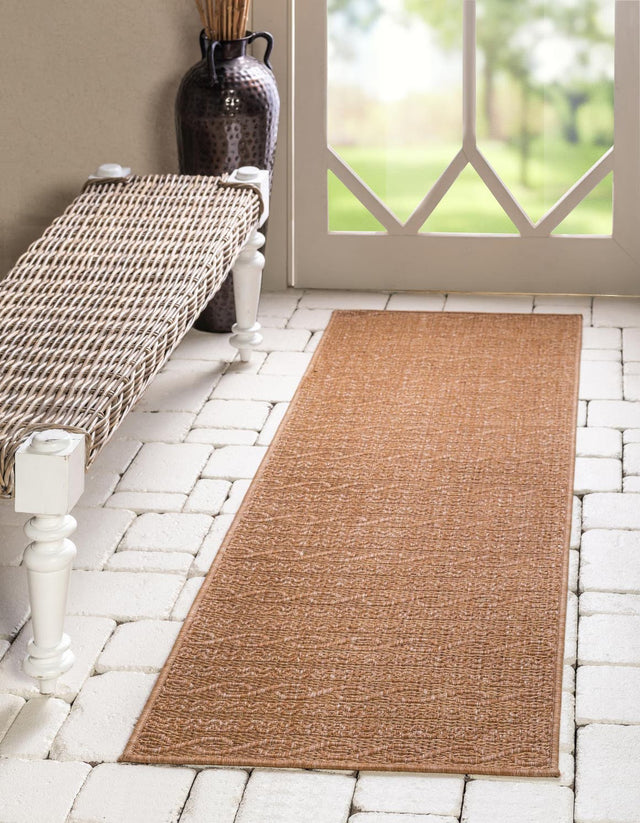 Light Brown 2' 2 x 6' 1 Outdoor Modern Runner Area Rug Weather Resistant for Patio, Deck, Terrace, Balcony, Porch 100% Polypropylene Modern Outside Carpet for Sale at Rug Engine