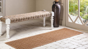 Light Brown 2' 2 x 6' 1 Outdoor Modern Runner Area Rug Weather Resistant for Patio, Deck, Terrace, Balcony, Porch 100% Polypropylene Modern Outside Carpet for Sale at Rug Engine