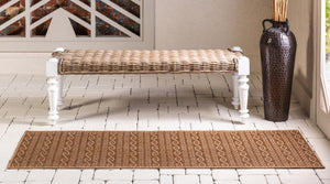 Light Brown 2' 2 x 6' 1 Outdoor Modern Runner Area Rug Weather Resistant for Patio, Deck, Terrace, Balcony, Porch 100% Polypropylene Modern Outside Carpet for Sale at Rug Engine