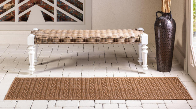 Light Brown 2' 2 x 6' 1 Outdoor Modern Runner Area Rug Weather Resistant for Patio, Deck, Terrace, Balcony, Porch 100% Polypropylene Modern Outside Carpet for Sale at Rug Engine