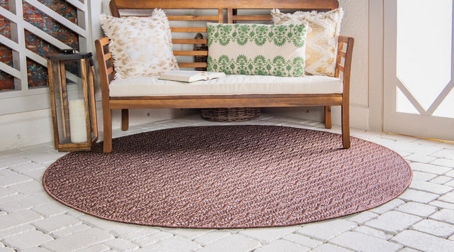 Brown 6' 1 x 6' 1 Outdoor Modern Round Area Rug Weather Resistant for Patio, Deck, Terrace, Balcony, Porch 100% Polypropylene Modern Outside Carpet for Sale at Rug Engine