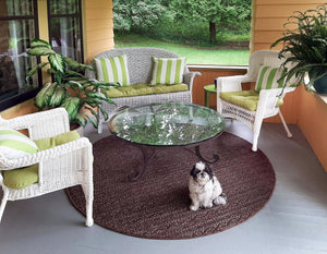 Brown 6' 1 x 6' 1 Outdoor Modern Round Area Rug Weather Resistant for Patio, Deck, Terrace, Balcony, Porch 100% Polypropylene Modern Outside Carpet for Sale at Rug Engine