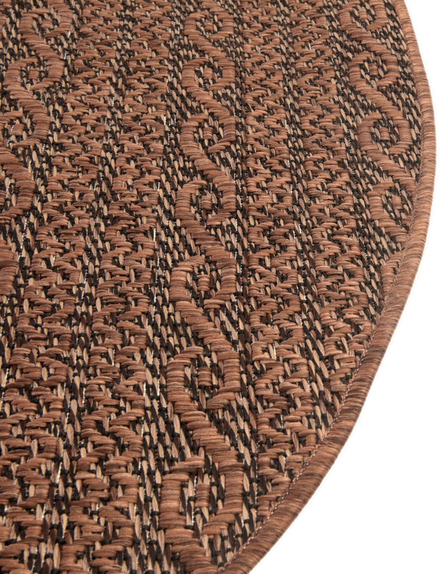 Brown 6' 1 x 6' 1 Outdoor Modern Round Area Rug Weather Resistant for Patio, Deck, Terrace, Balcony, Porch 100% Polypropylene Modern Outside Carpet for Sale at Rug Engine