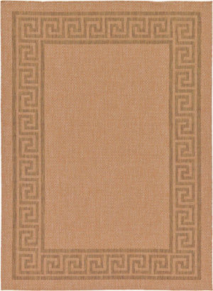 Light Brown 7' 1 x 9' 7 Outdoor Border Rectangle Area Rug Weather Resistant for Patio, Deck, Terrace, Balcony, Porch 100% Polypropylene Classic Bordered Carpet for Sale at Rug Engine