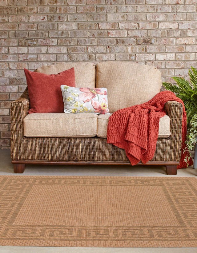 Light Brown 6' 1 x 6' 1 Outdoor Border Square Area Rug Weather Resistant for Patio, Deck, Terrace, Balcony, Porch 100% Polypropylene Classic Bordered Carpet for Sale at Rug Engine