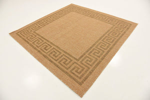 Light Brown 6' 1 x 6' 1 Outdoor Border Square Area Rug Weather Resistant for Patio, Deck, Terrace, Balcony, Porch 100% Polypropylene Classic Bordered Carpet for Sale at Rug Engine