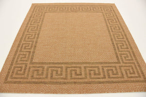 Light Brown 6' 1 x 6' 1 Outdoor Border Square Area Rug Weather Resistant for Patio, Deck, Terrace, Balcony, Porch 100% Polypropylene Classic Bordered Carpet for Sale at Rug Engine
