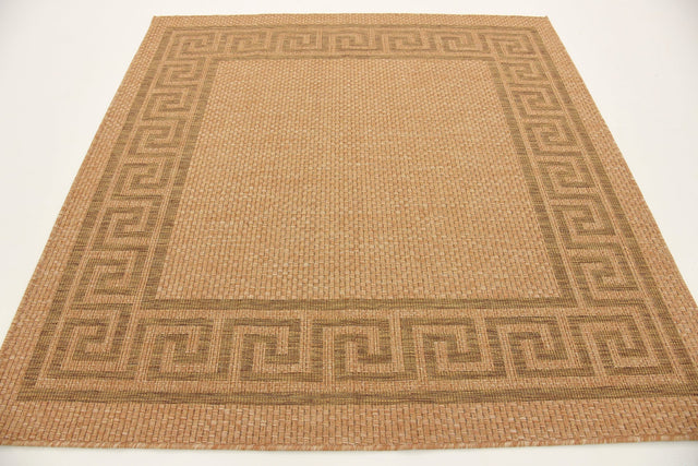 Light Brown 6' 1 x 6' 1 Outdoor Border Square Area Rug Weather Resistant for Patio, Deck, Terrace, Balcony, Porch 100% Polypropylene Classic Bordered Carpet for Sale at Rug Engine