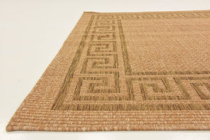 Light Brown 6' 1 x 6' 1 Outdoor Border Square Area Rug Weather Resistant for Patio, Deck, Terrace, Balcony, Porch 100% Polypropylene Classic Bordered Carpet for Sale at Rug Engine