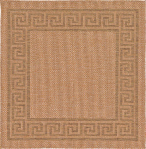 Light Brown 6' 1 x 6' 1 Outdoor Border Square Area Rug Weather Resistant for Patio, Deck, Terrace, Balcony, Porch 100% Polypropylene Classic Bordered Carpet for Sale at Rug Engine