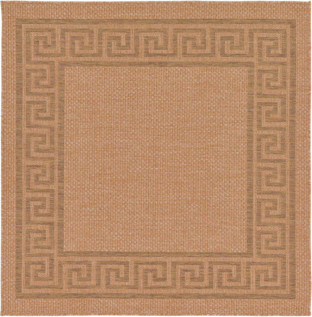 Light Brown 6' 1 x 6' 1 Outdoor Border Square Area Rug Weather Resistant for Patio, Deck, Terrace, Balcony, Porch 100% Polypropylene Classic Bordered Carpet for Sale at Rug Engine