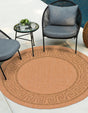 Light Brown 6' 1 x 6' 1 Outdoor Border Round Area Rug Weather Resistant for Patio, Deck, Terrace, Balcony, Porch 100% Polypropylene Classic Bordered Carpet for Sale at Rug Engine