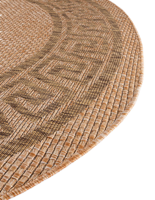Light Brown 6' 1 x 6' 1 Outdoor Border Round Area Rug Weather Resistant for Patio, Deck, Terrace, Balcony, Porch 100% Polypropylene Classic Bordered Carpet for Sale at Rug Engine